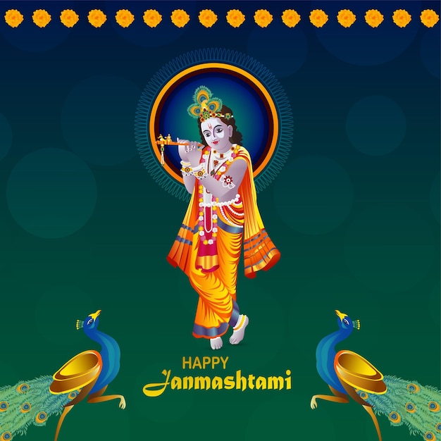 Indian festival happy krishana janmashtami celebration background