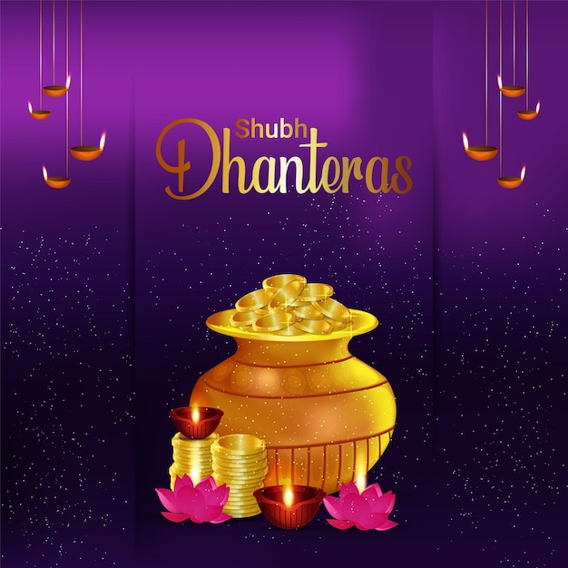 Indian festival shubh dhanteras background with gold coin pot