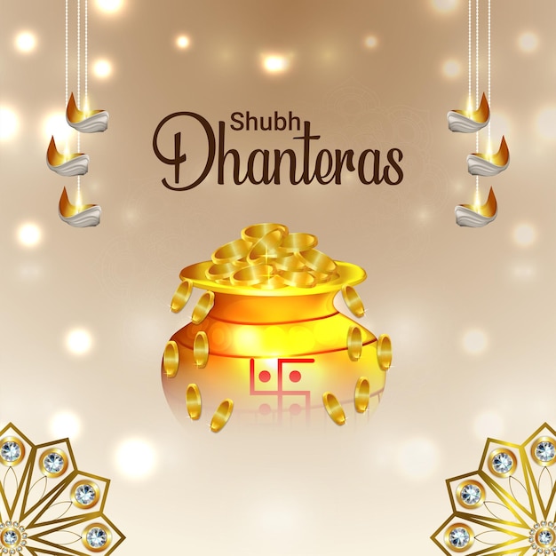 Indian festival shubh dhanteras background with gold coin pot