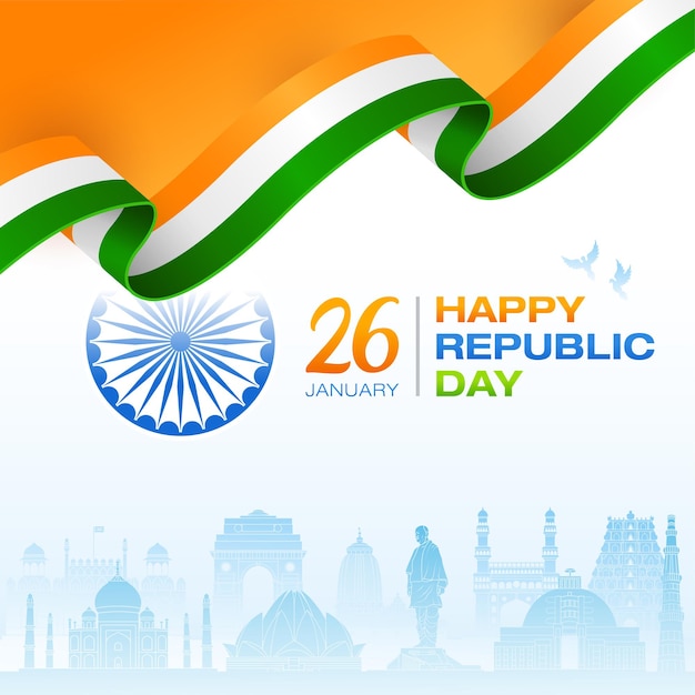 Indian flag concept Republic Day Indian monuments background