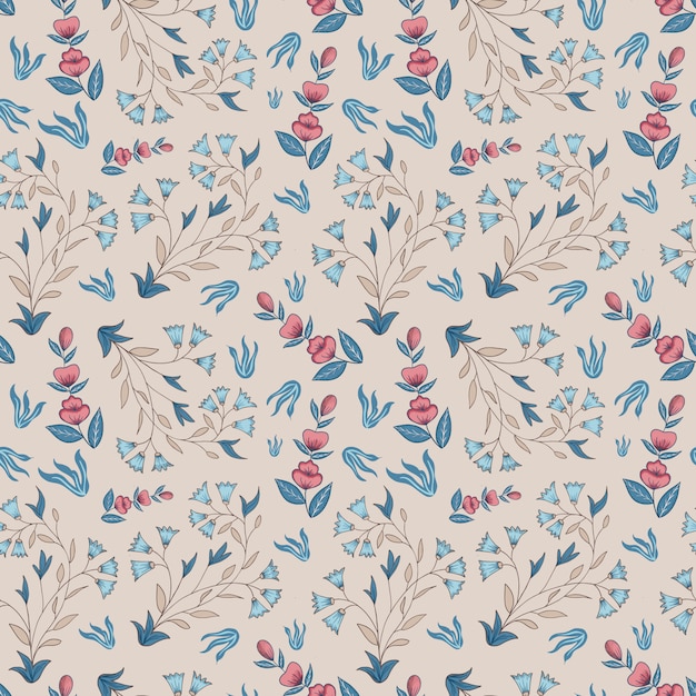 Indian floral. Seamless pattern. Champagne, pink, blue.