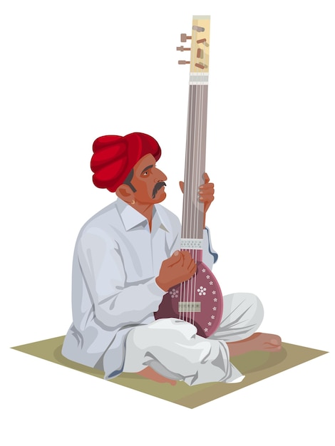 Indian folk musician, Vector design of artist playing folk music