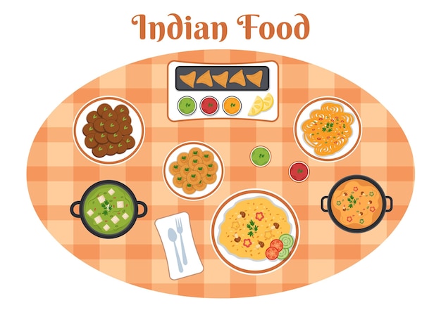 Indian Food Cartoon Illustration with Various Collection in Flat Style Design