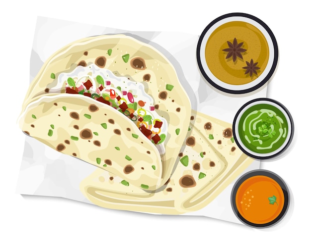 Indian food kulcha Kulcha Indian Bread Vector Illustration