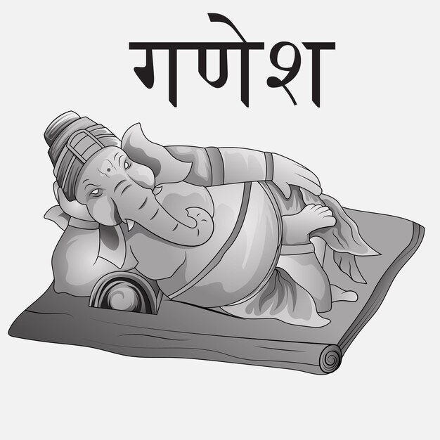 Indian Ganesh Puja linear style icon black and white Hand Drawn Sketch Vector illustration