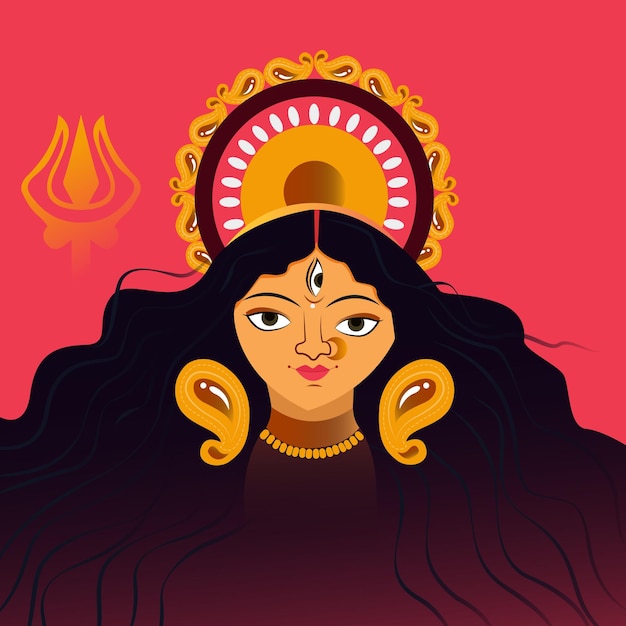 Indian god Durga face in happy Druga puja illustration.