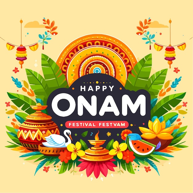 Indian Happy Onam Festival Creative luxury poster style on vector illustration background