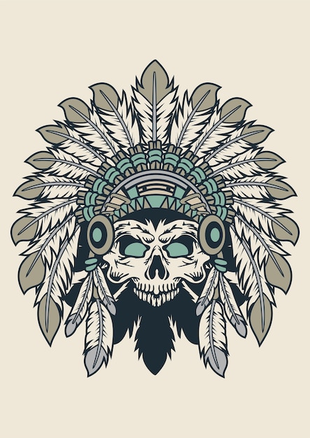 Indian Headdress Skull illustration in hand drawn