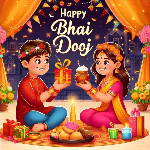 Vector indian hindu festival bhai dooj vector art illustration