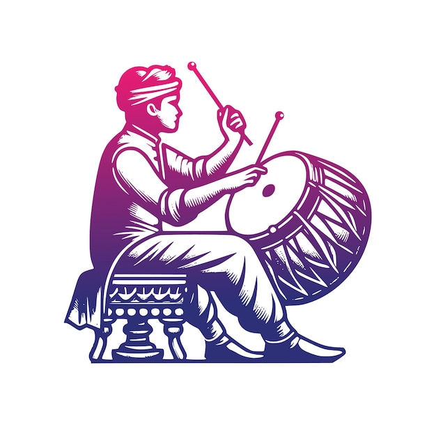 Indian hindu wedding clip art music instrument player with tabla