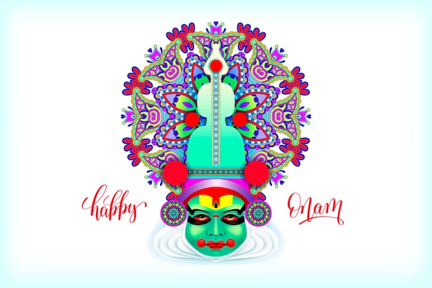 Indian kathakali dancer face decorative modern vector illustration with hand lettering