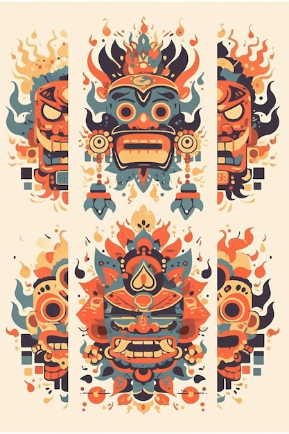 Indian kathakali patterns with expressive masks