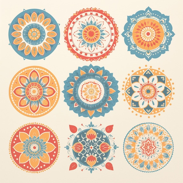 Vector indian kolam patterns with geometric shapes