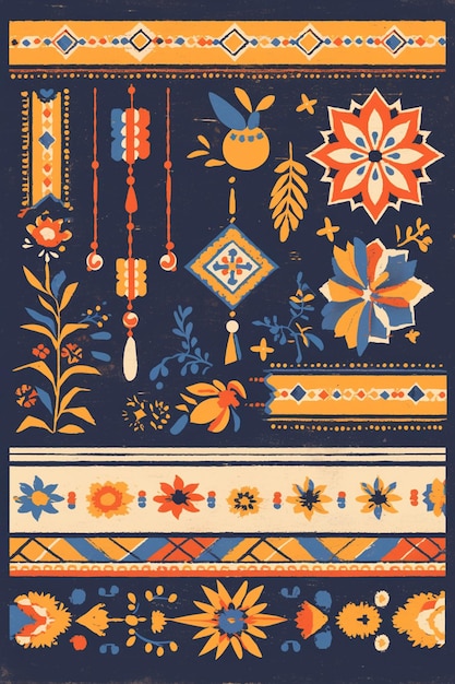 Vector indian madhubani patterns with folk art designs