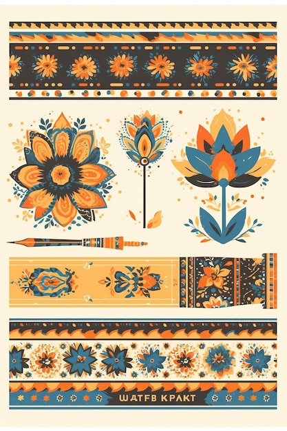 Vector indian madhubani patterns with folk art designs