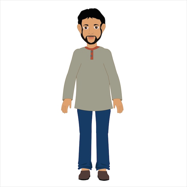 Vector indian man cartoon character male character wearing kurta for cartoon indian man character