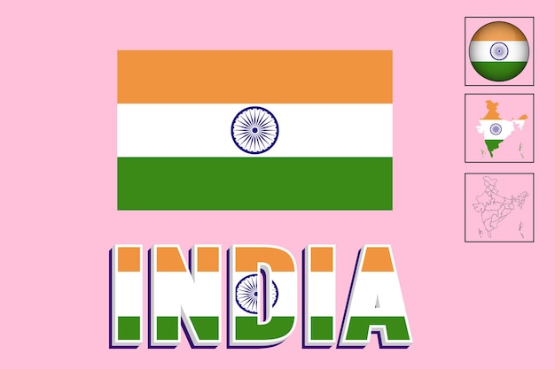 Vector indian map and indian flag vector drawing