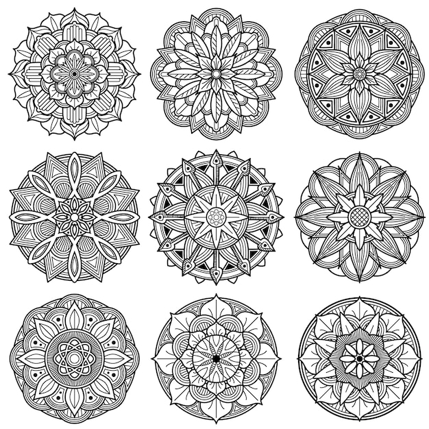 Indian meditation mandala patterns vector set