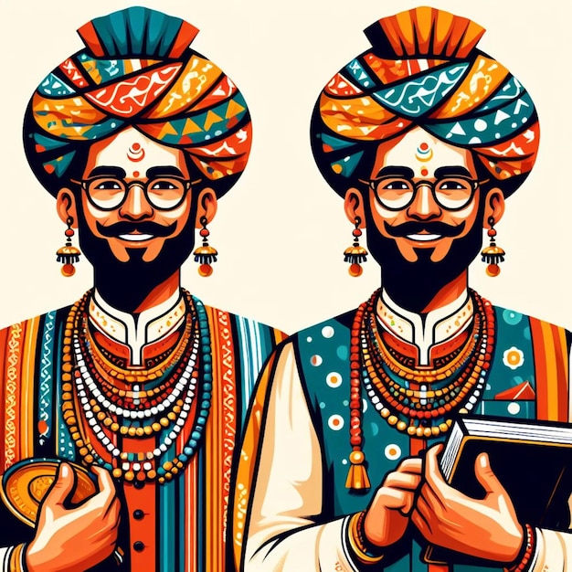 Indian men in traditional clothes vector illustration