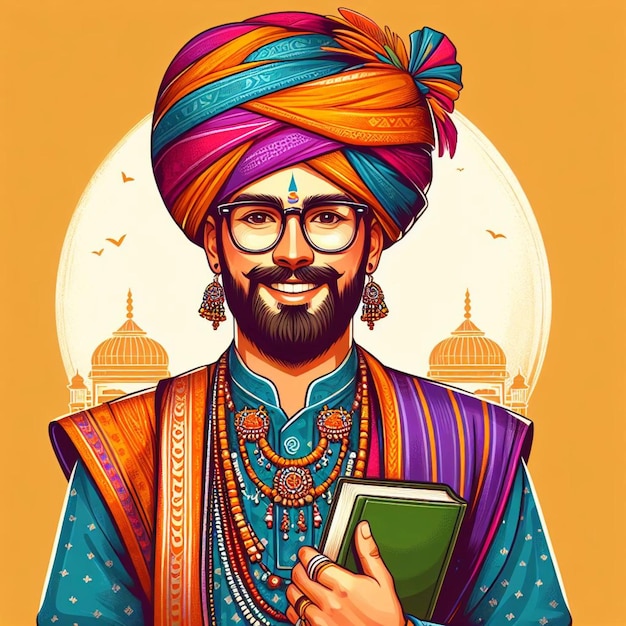 Indian men in traditional clothes vector illustration