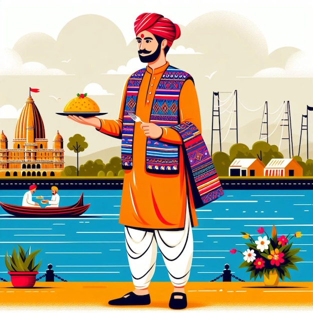 Indian men in traditional clothes vector illustration