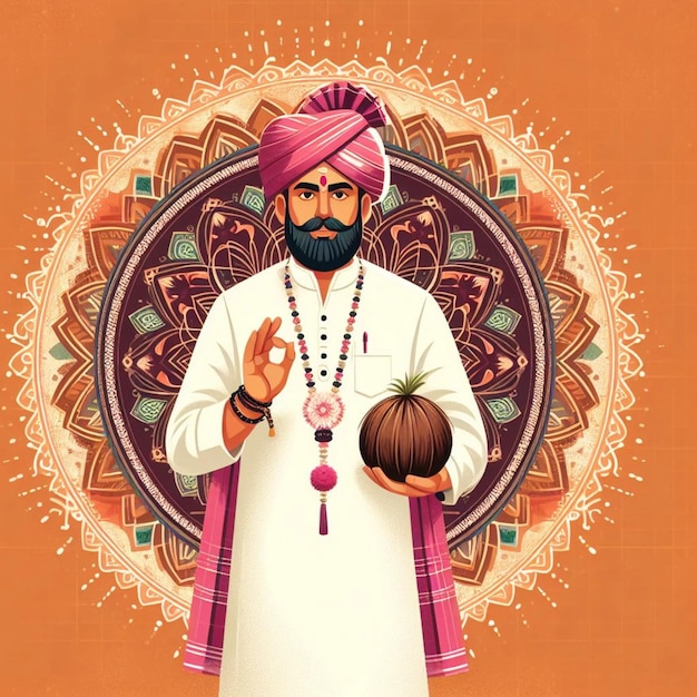 Indian men in traditional clothes vector illustration