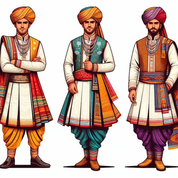 Indian men in traditional clothes vector illustration