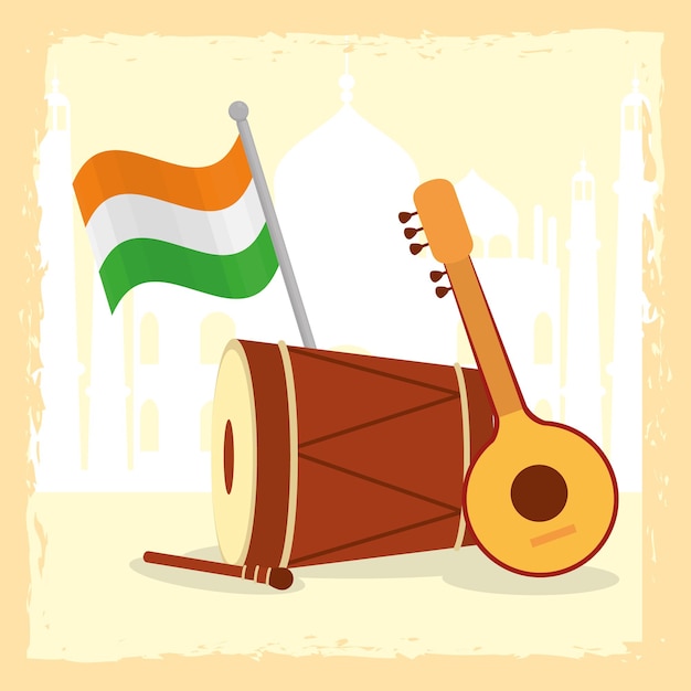 Indian musical instruments illustration design