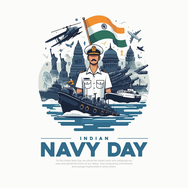 Vector indian navy day with naval officer defence social media post banner template