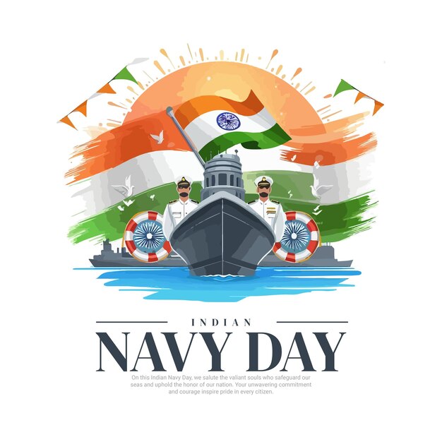 Vector indian navy day with naval officer defence social media post banner template