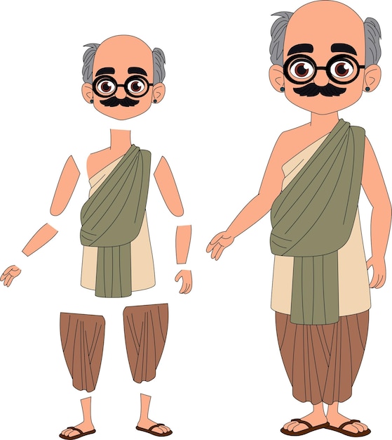 indian old man cartoon illustration model sheet