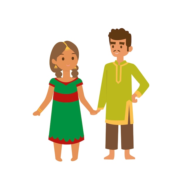 Vector indian people kids vector illustration of indian couple of different culture