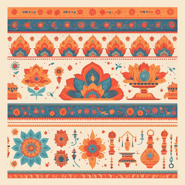 Vector indian pichwai patterns with religious themes