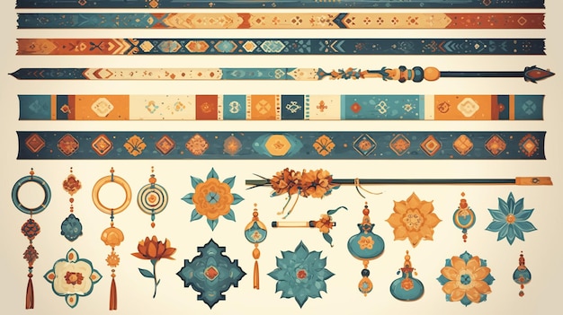 Vector indian pichwai patterns with religious themes