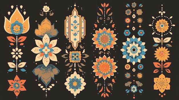 Vector indian rangoli patterns with colorful designs