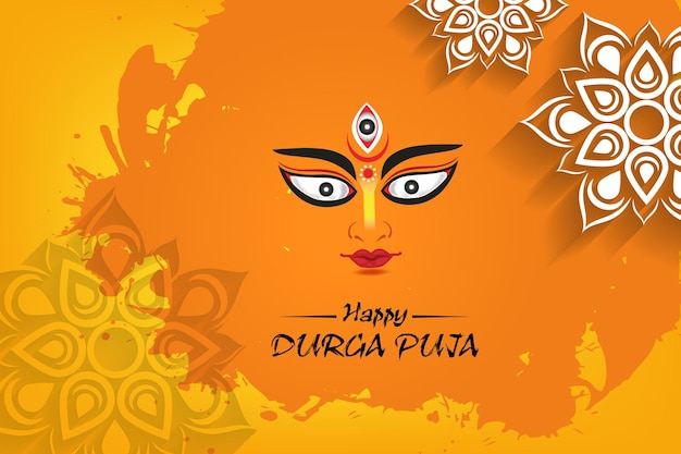 Indian religious goddess durga in happy dussehra navratri  greeting yellow background design vector