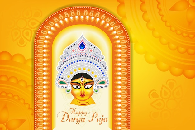 Indian religious goddess durga in happy dussehra navratri  greeting yellow background design vector