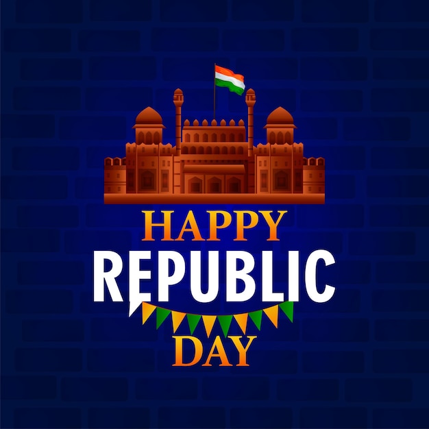 Indian republic day card with red fort