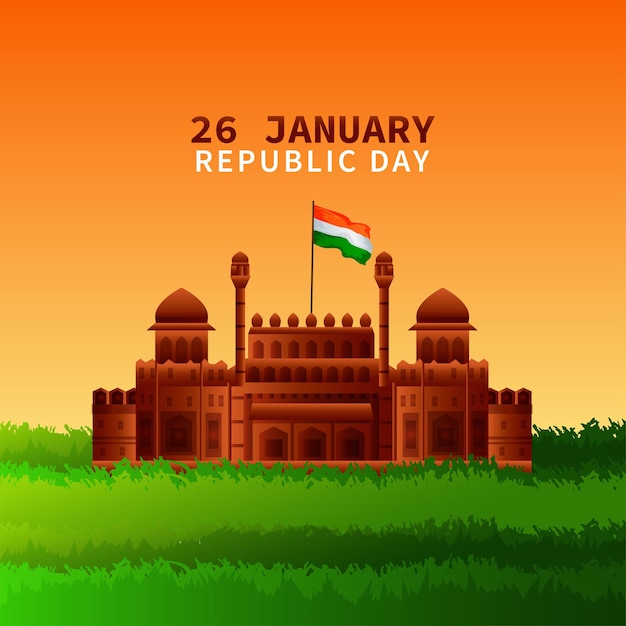 Indian republic day card with red fort