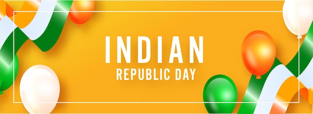 Indian Republic Day Text With Glossy Tricolor Balloons And Ribbons