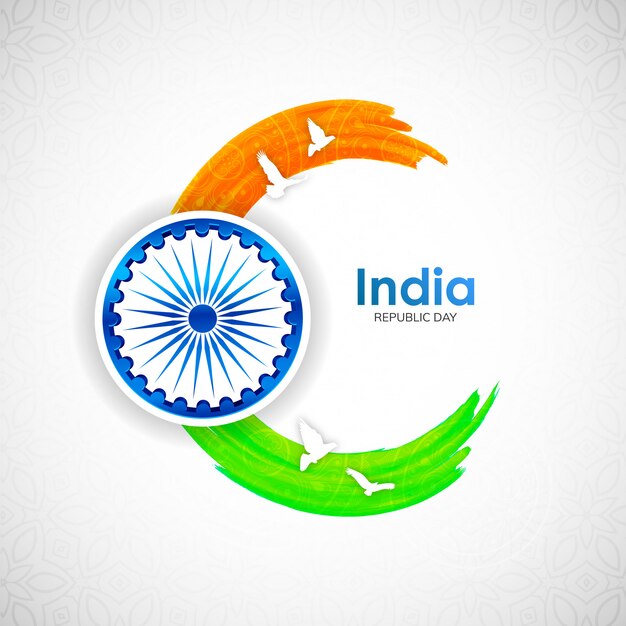 Indian republic day with indian tricolor stroke and flying dove