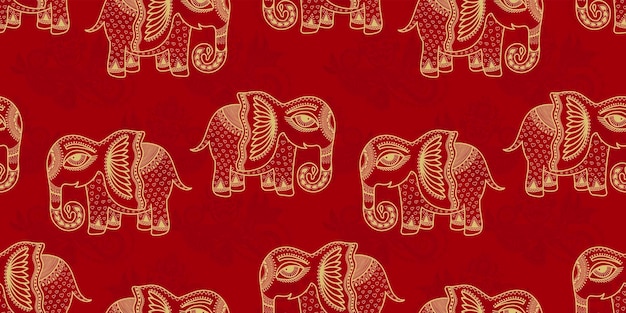 Indian seamless pattern with golden little elephant