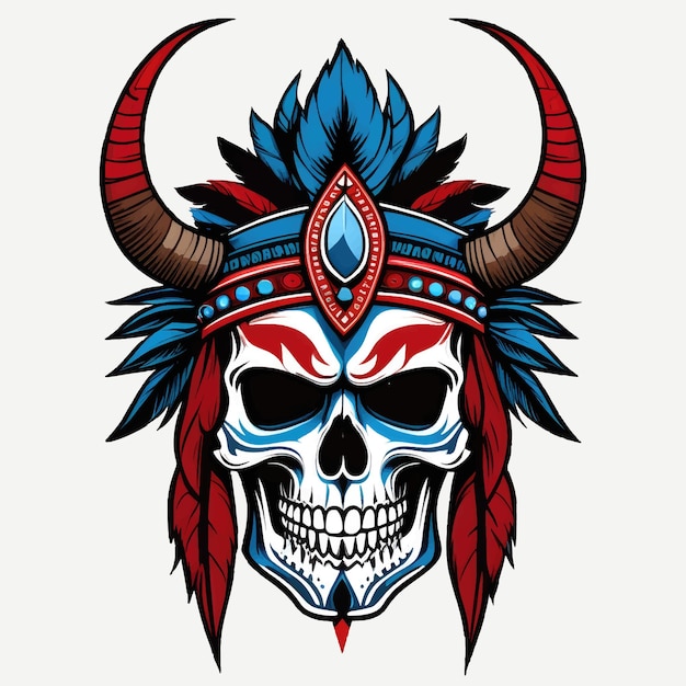 Indian tribal chief skull tshirt icon illustration