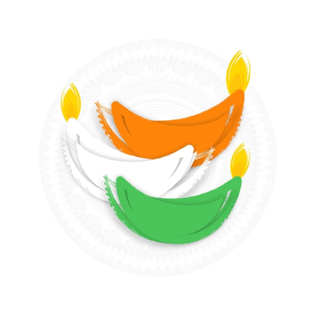 Indian Tricolor Diwali Diya Greeting Vector