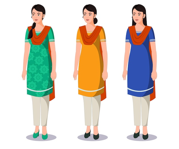 Vector indian woman in kurta pajama