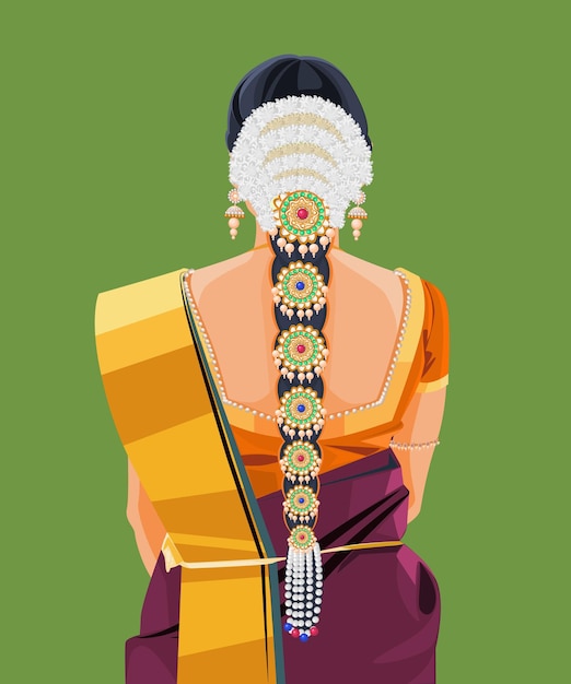 Indian women in traditional hairstyle with saree