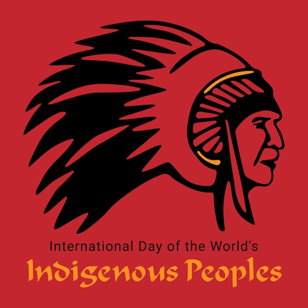 Indigenous peoples day Indian face with lettering on red background engraving style Premium vector