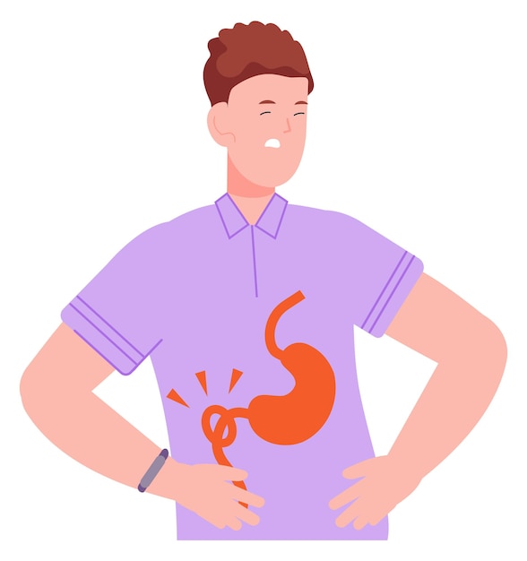 Indigestion icon Young man with abdominal pain