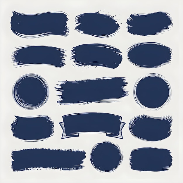 Indigo Color Abstract Ink Brush Strokes Banner Texture Set