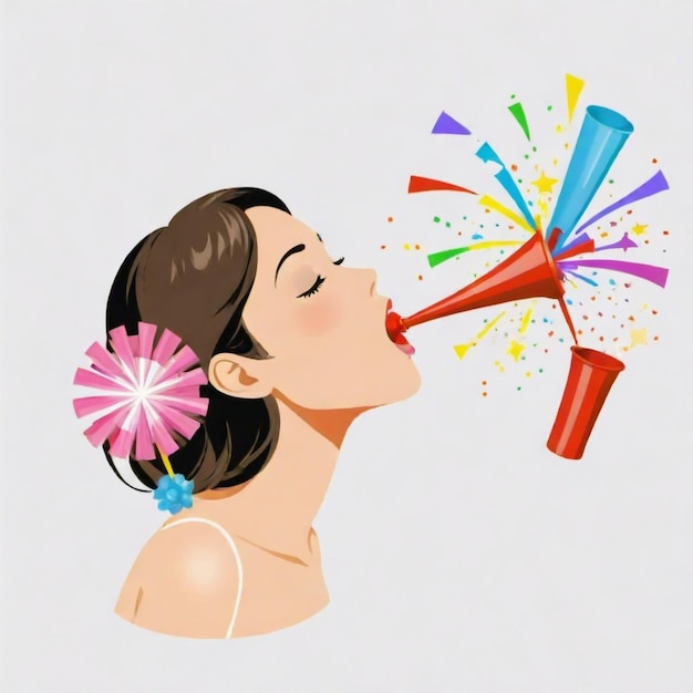 Vector individual blowing a party blower detailed vector set